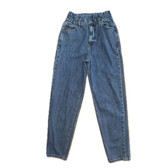 Women's 90s Y2K a.n.a. Mom Jeans Sz 2 gathered High‎ paper bag Waist Medium Wash - Picture 1 of 11